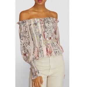 AllSaints Lara Makutu Off-The-Shoulder Top Multicolor/Soft Pink Size 12 - NWT